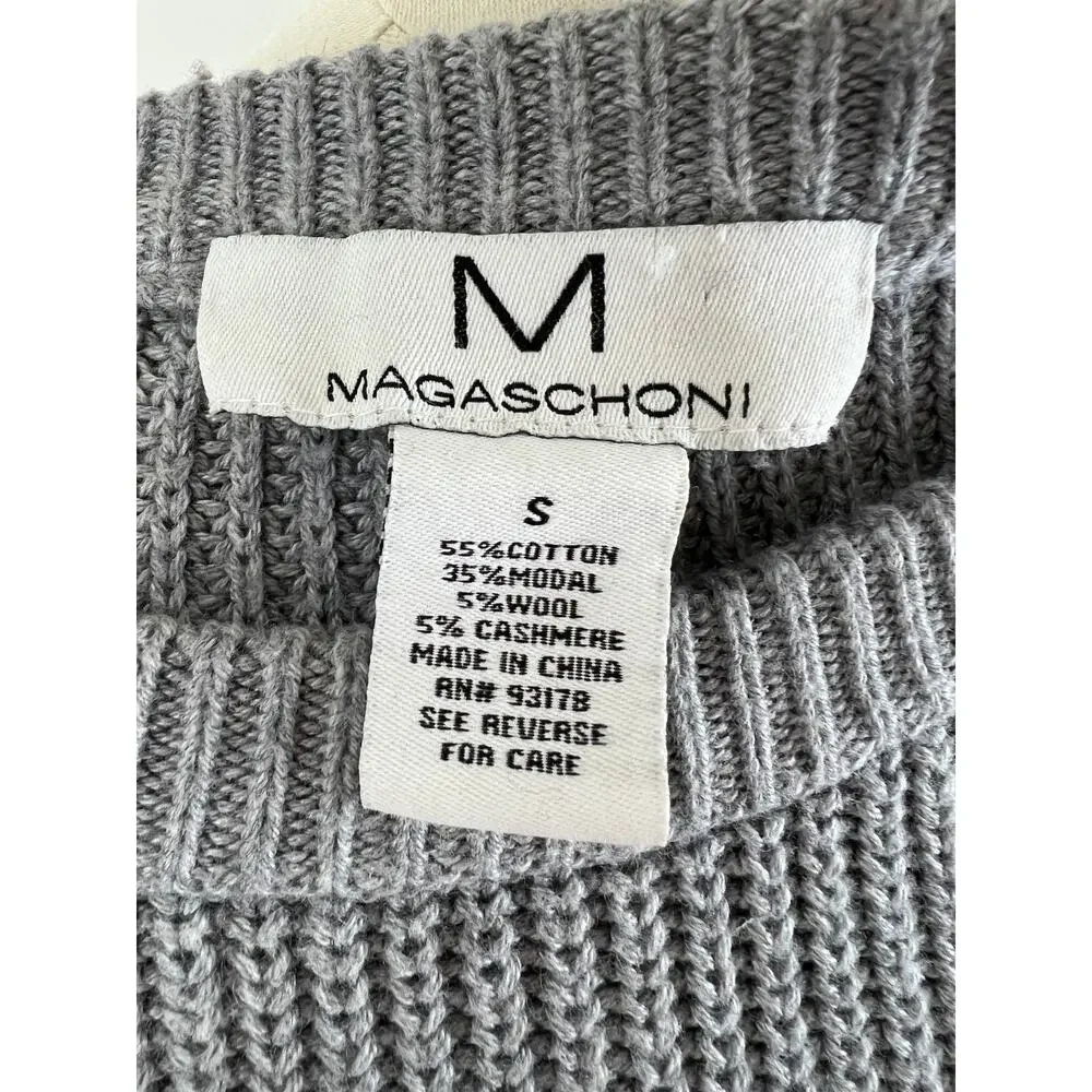 Magaschoni Cotton Blend Chunky Knit Gray Pullover Sweater Long Sleeve S Small